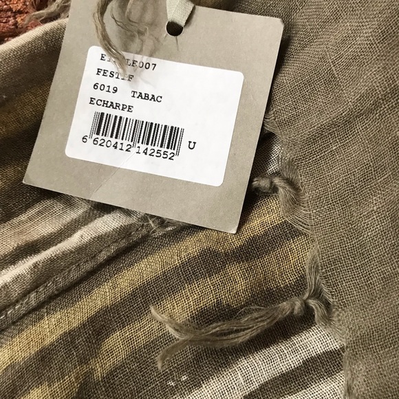 Lunn by Lilith 100% Linen Tabac Striped Scarf NWT - Picture 6 of 6